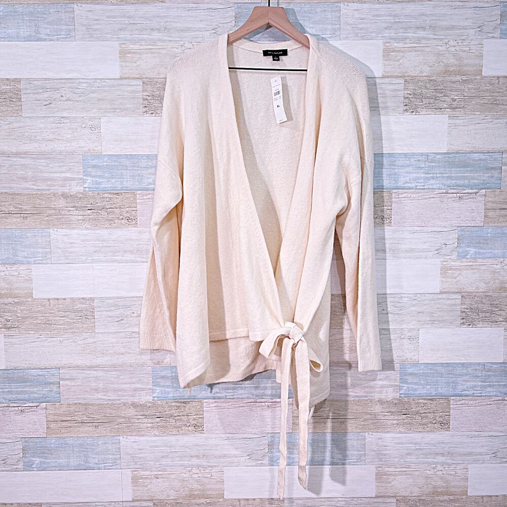 ANN TAYLOR Tie Wrap Sweater Cream Long Sleeve Stretchy Womens XL